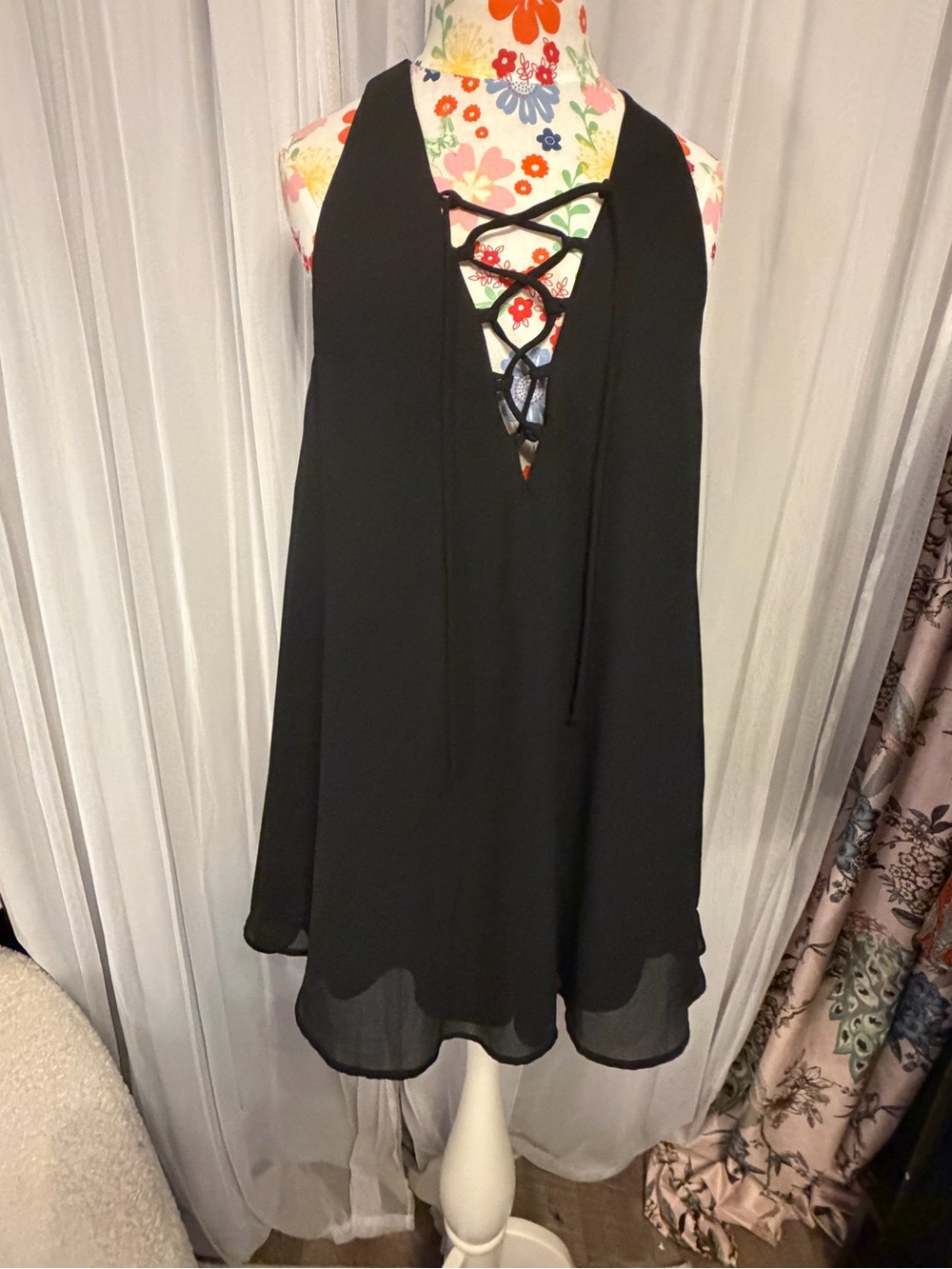 Show Me Your MuMu Black Lace-Up Halter Mini Dress